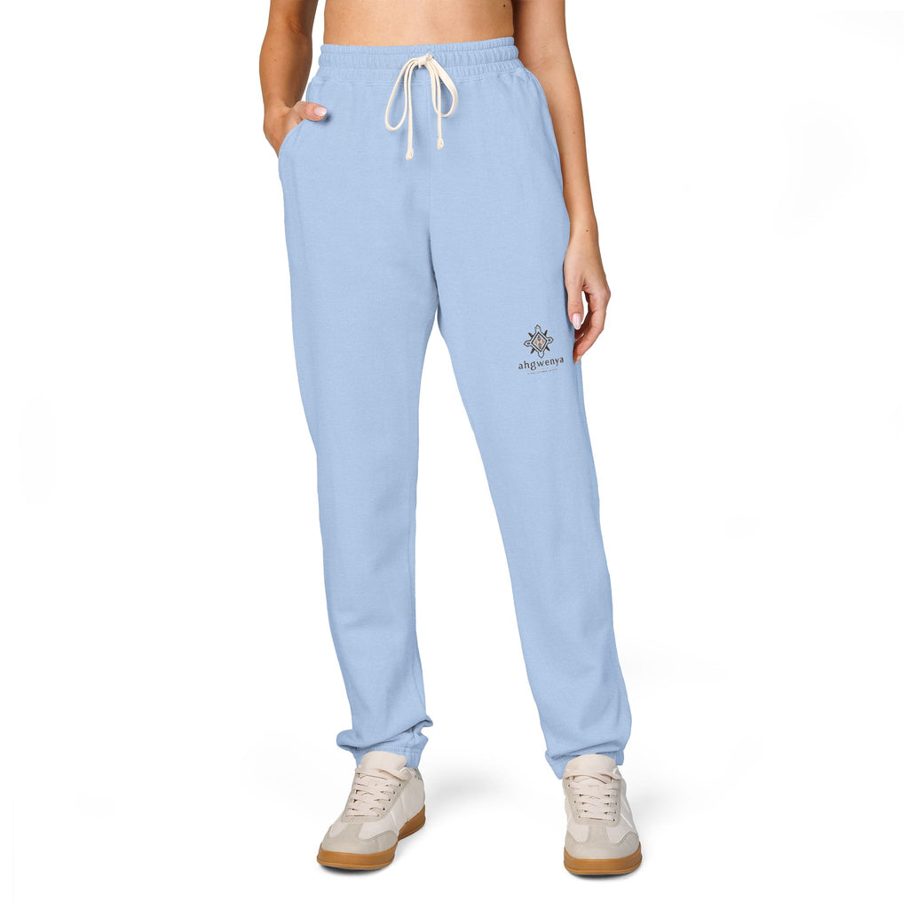 Embroidered Sun Logo Sweatpants — Natural Garment-Dyed Fleece Joggers