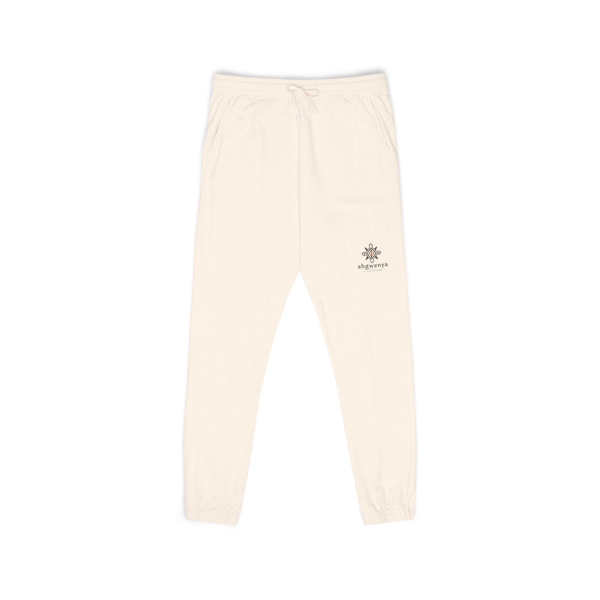 Embroidered Sun Logo Sweatpants — Natural Garment-Dyed Fleece Joggers
