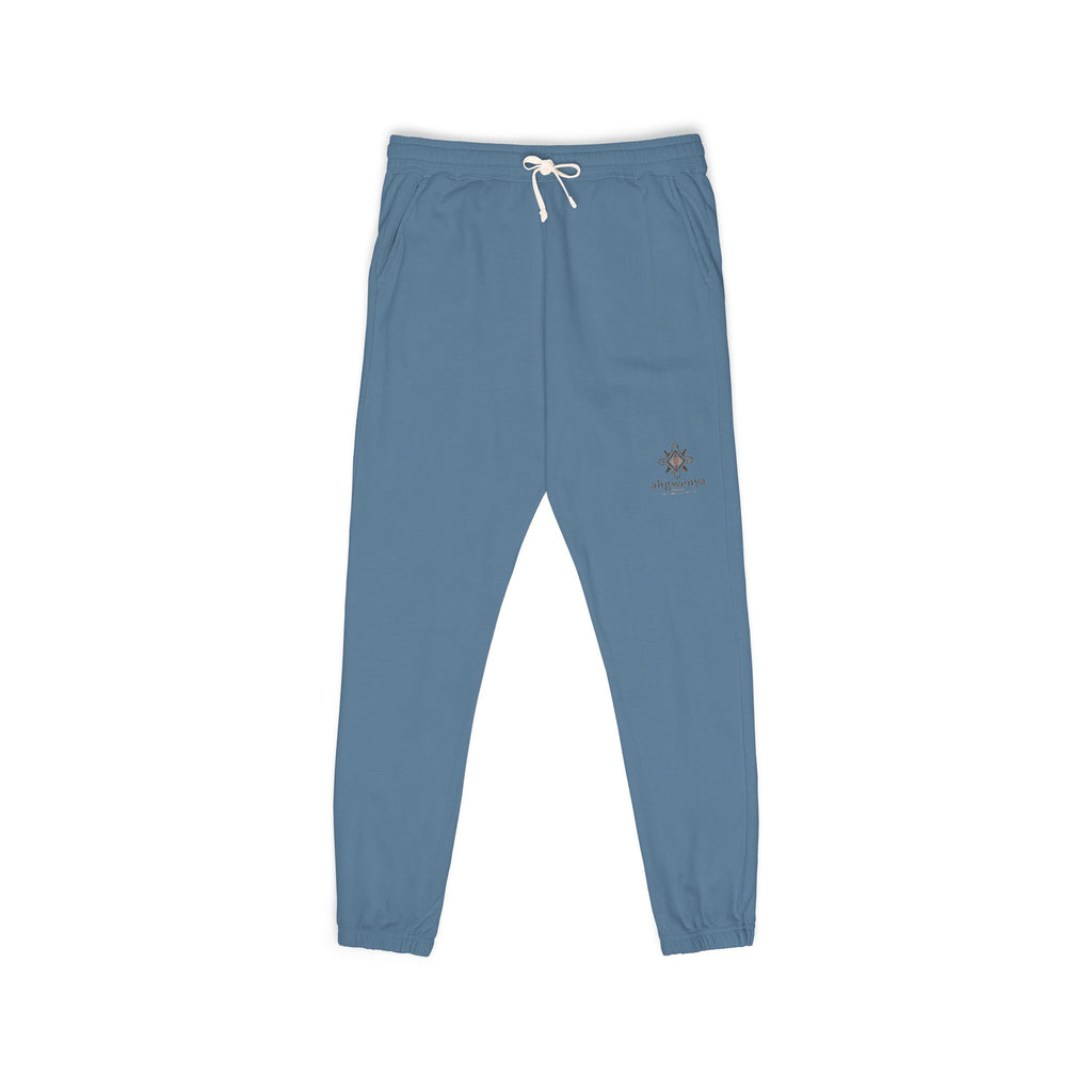 Embroidered Sun Logo Sweatpants — Natural Garment-Dyed Fleece Joggers