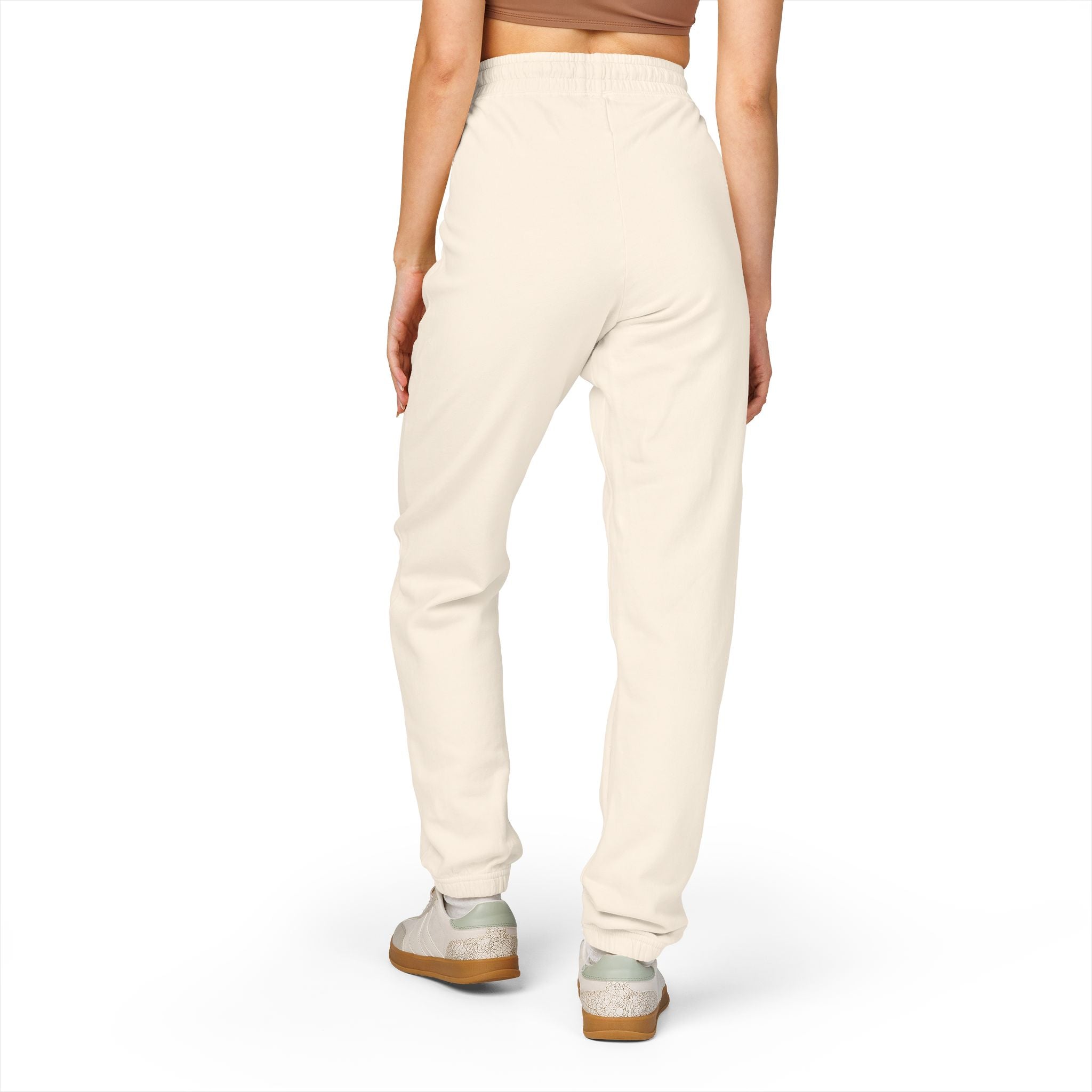 Embroidered Sun Logo Sweatpants — Natural Garment-Dyed Fleece Joggers