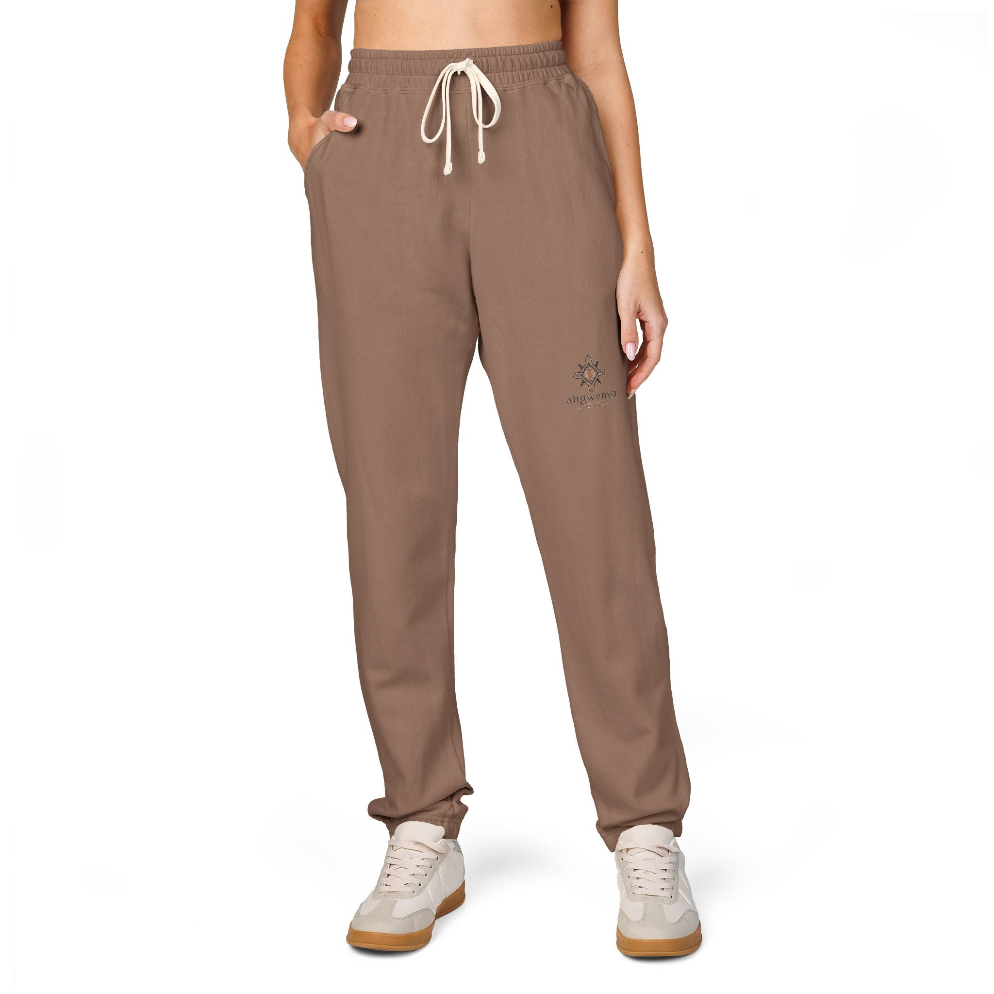 Embroidered Sun Logo Sweatpants — Natural Garment-Dyed Fleece Joggers